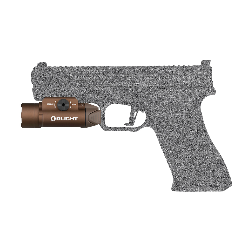 Linterna-para-arma-corta-Valkyrie-PL-3R-de-Olight-color-desierto-imagen-en-el-arma-perfil-izquierdo Linterna LED para arma corta Olight Valkyrie PL-3R 1.500 lúmenes